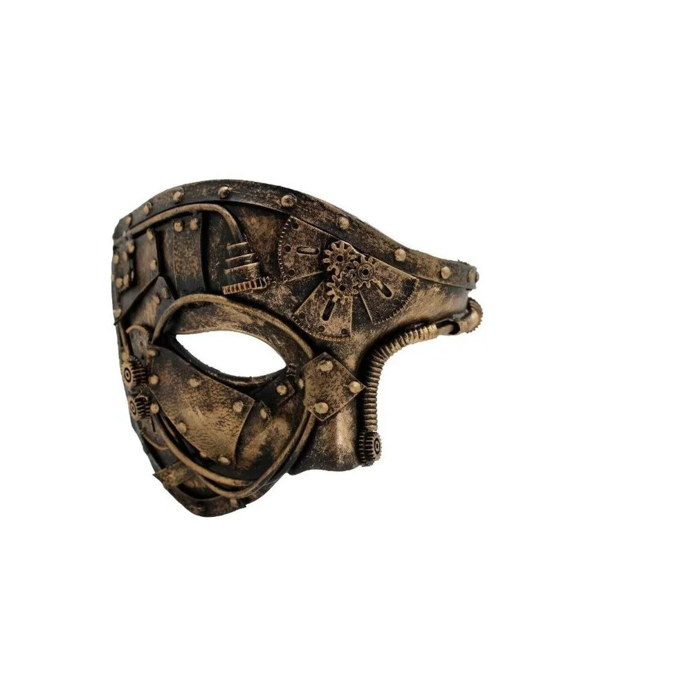 Men Women Gold Halloween Costume Half Face Mask Steampunk Rave Mardi Gras Party